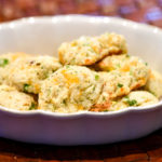 Cheddar bay biscuits in a white dish