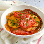 tomato viniagrette dish on dishcloth