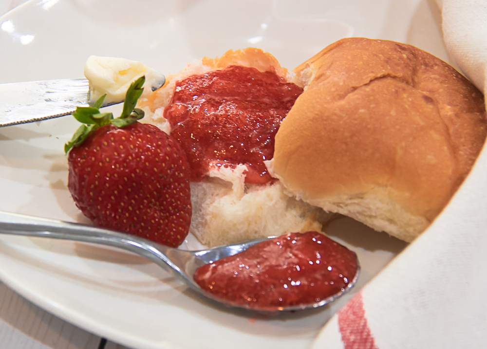 strawberry jam on a roll