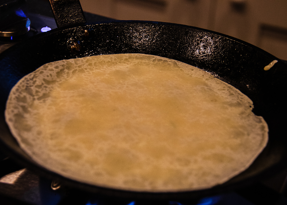basic crepe cooking in crepe pan