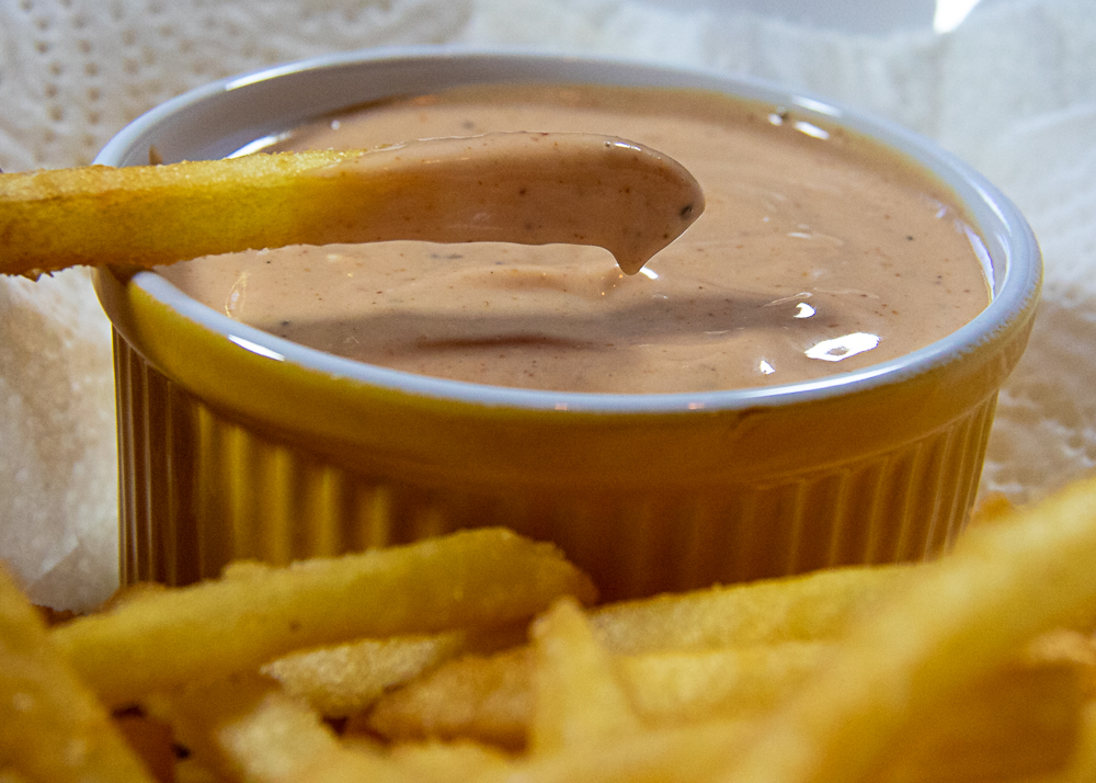 zesty fry sauce in bowl with french fry