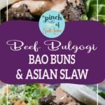 beef bulgogi bao buns and Asian slaw