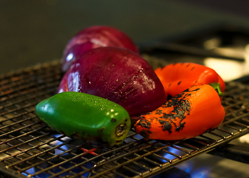 roasting vegetables for roasted tomatillo salsa