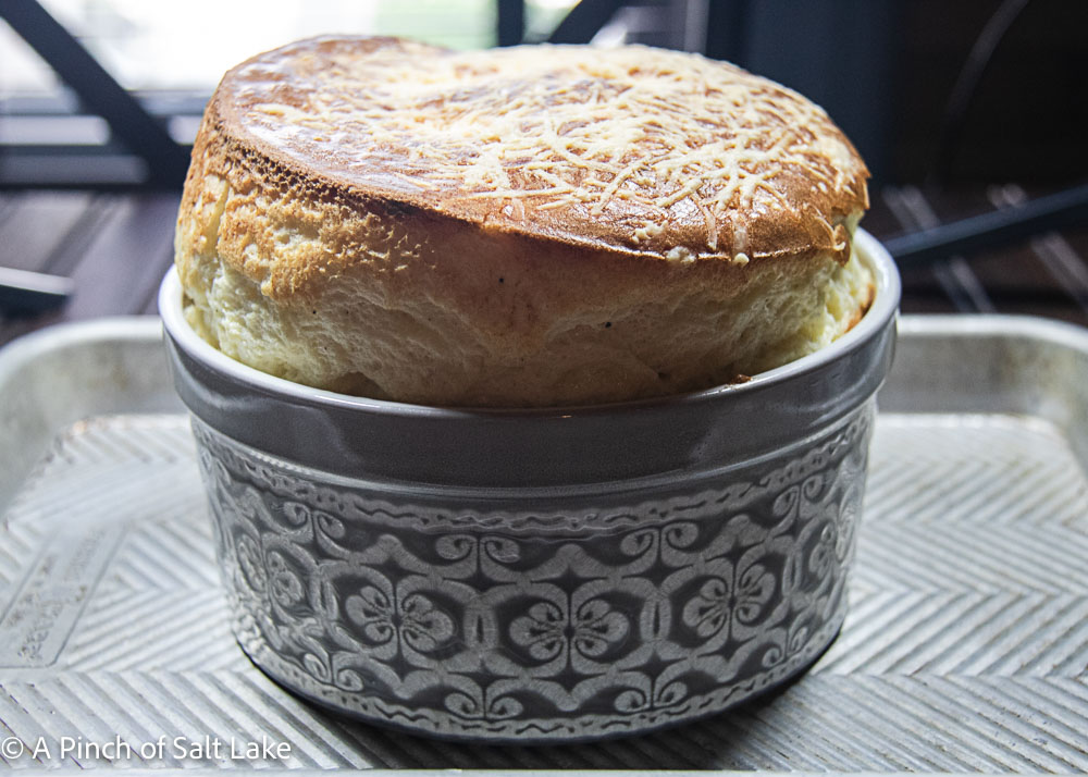 gruyere cheese souffle just out of the oven