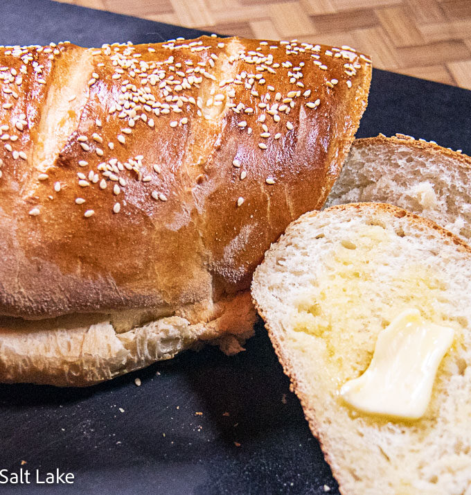 homemade french bread loaf and slice