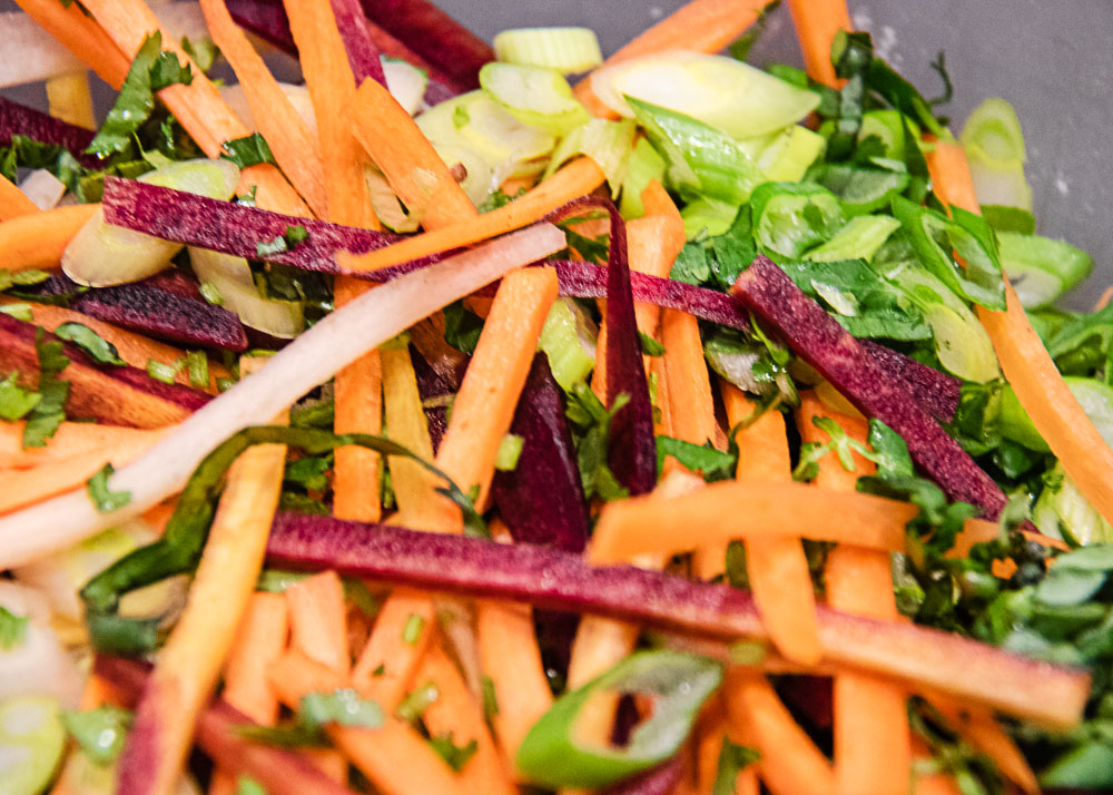 Closeup of sesame carrot salad