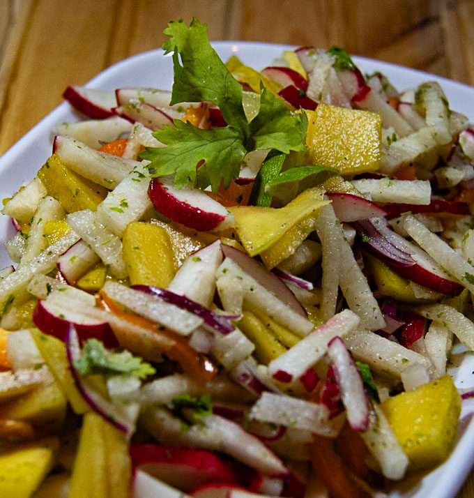 mango jicama salad on serving dish