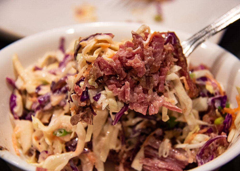 instant pot corned beef with easy cole slaw and groucho sauce