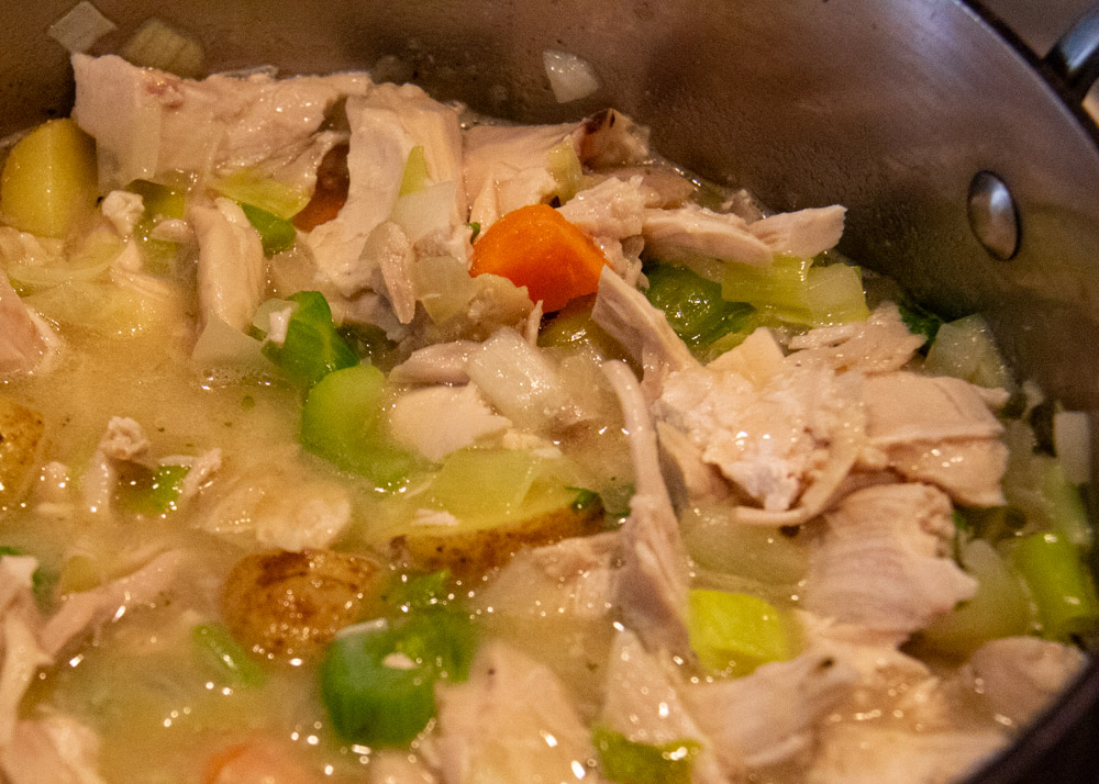 chicken and vegetables for homemade chicken pot pie